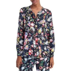 J. Crew Silk Pleated Floral Popover blouse whimsical career statement Small